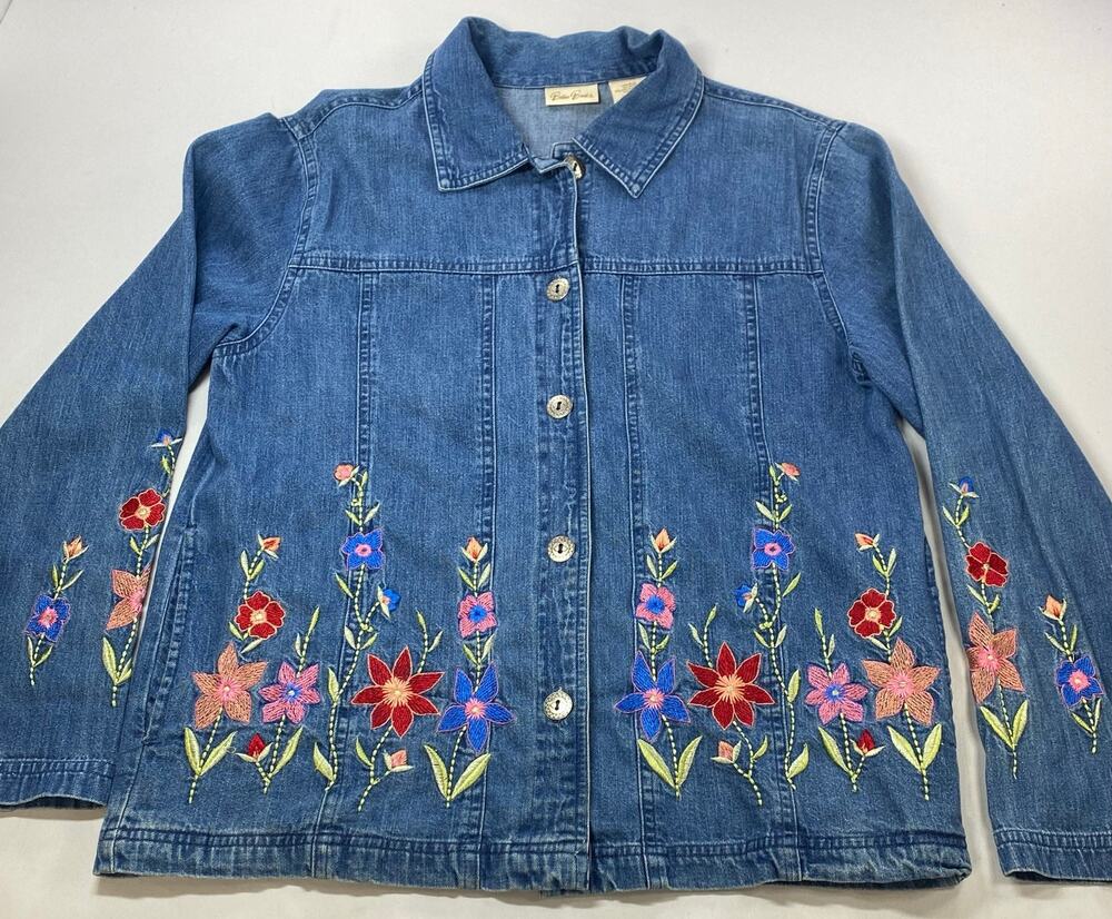 Bobby Brooks Embroidered Denim Shacket • Size Small • 100% Cotton